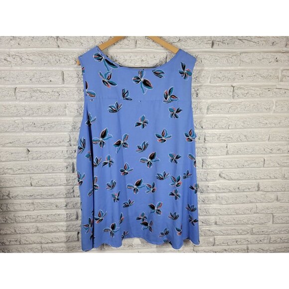 Woman Within Womens Top 2X Sleeveless Blue Floral Pocket Polyester FLO227E - Picture 5 of 8